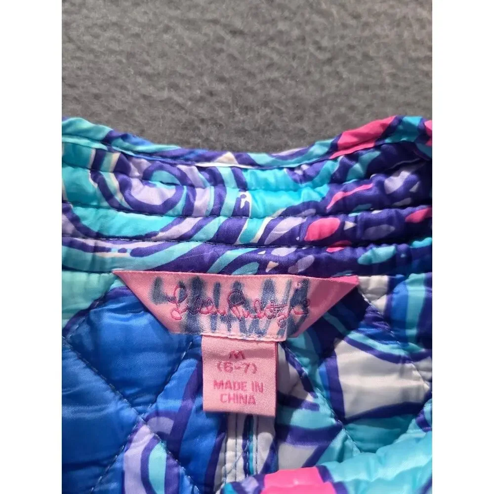 Lilly Pulitzer Lucy Quilted Vest Bay Blue Print Girls Size Medium (6-7) A010115